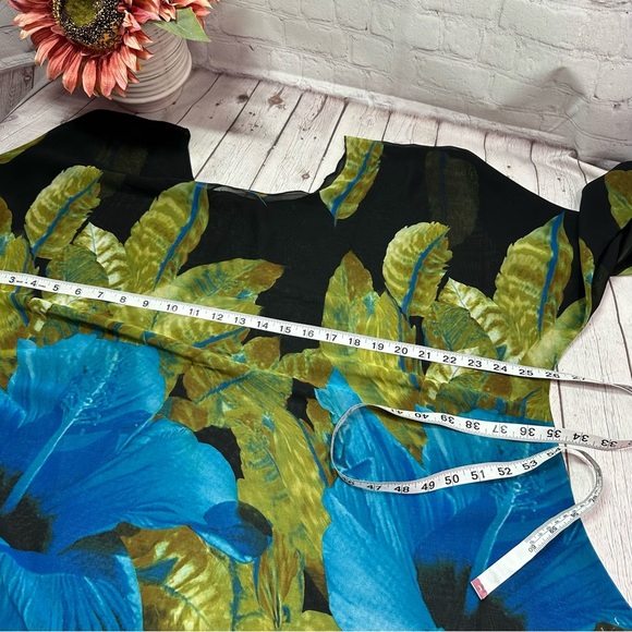 mirelle Blue tropical Floral print sheer Blouse kimono sleeve high low hem OS - Picture 5 of 7